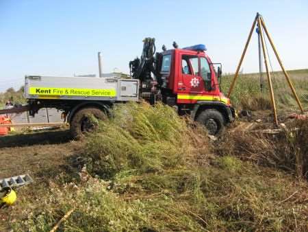 The KFRS unit stuck in a ditch