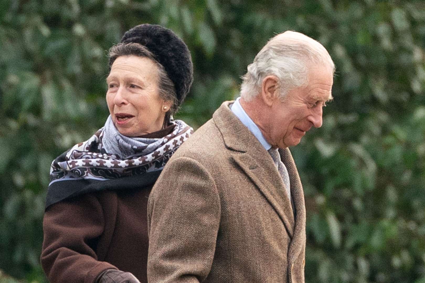 The King and the Princess Royal arrive at St Mary Magdalene Church in Sandringham (Joe Giddens/PA)