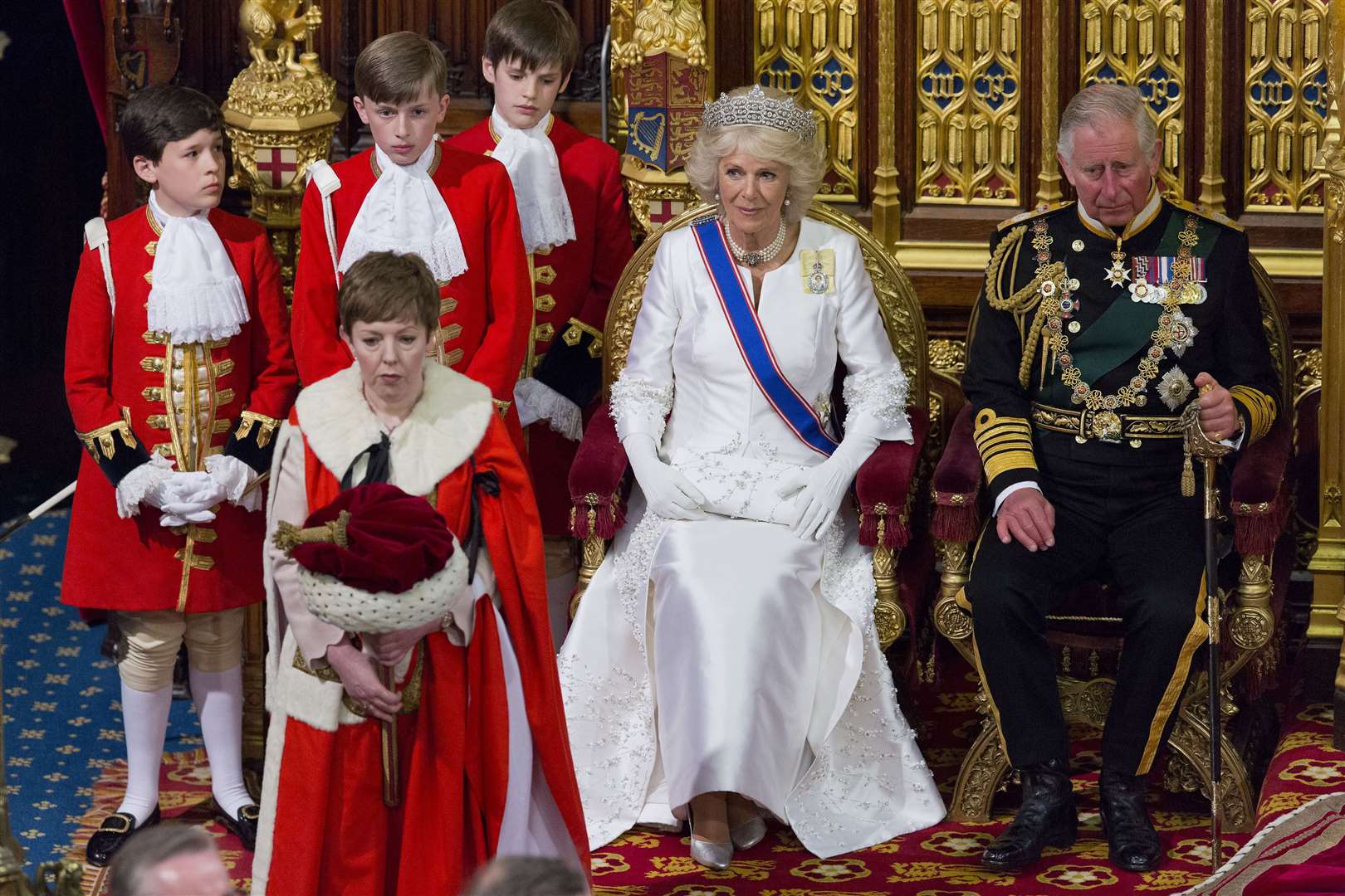 The Duchess of Cornwall and the Prince of Wales as they wait for the Queen’s Speech during the State Opening of Parliament in 2016 (Justin Tallis/PA)