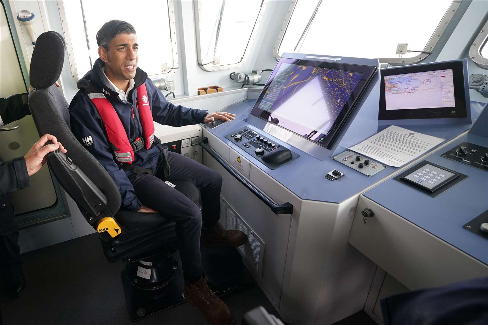 Rishi Sunak on board Border Agency cutter HMC Seeker off the Dover coast (Yui Mok/PA)