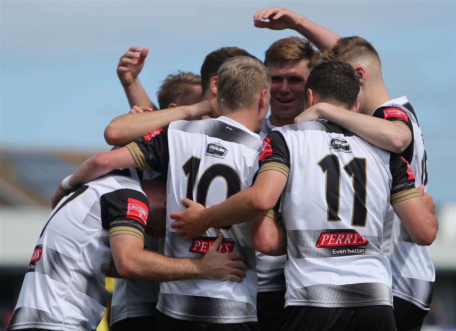 Ben Chapman is congratulated by Deal Town team-mates. Picture: Paul Willmott