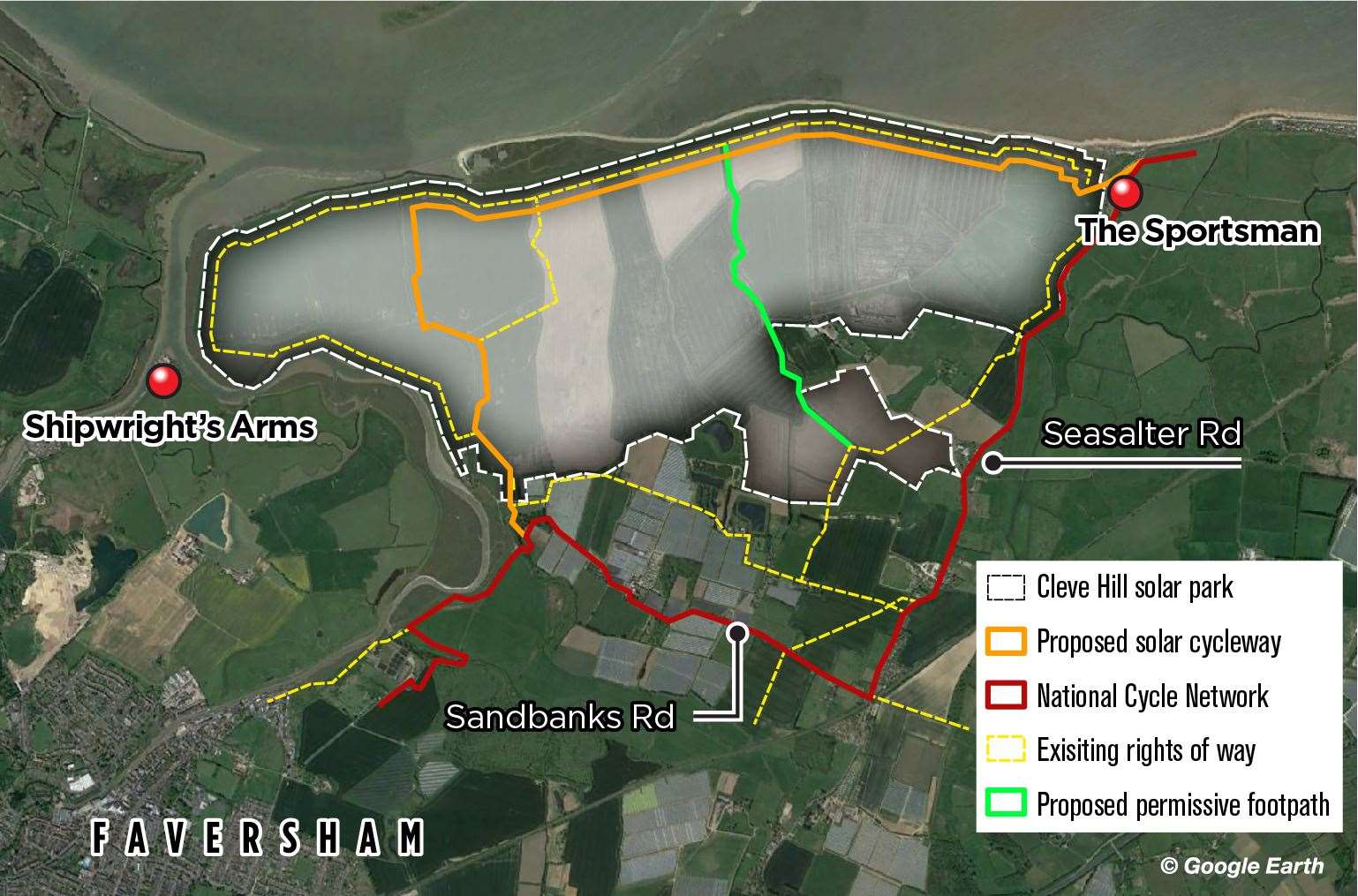 The proposed Cleve Hill cycle route