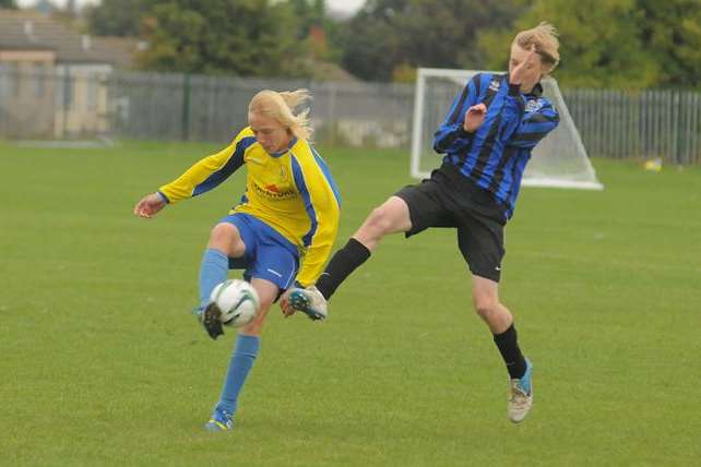 Omega 92 Spartans (blue) took on Sheerness East Youth at the Bishop of Rochester Academy