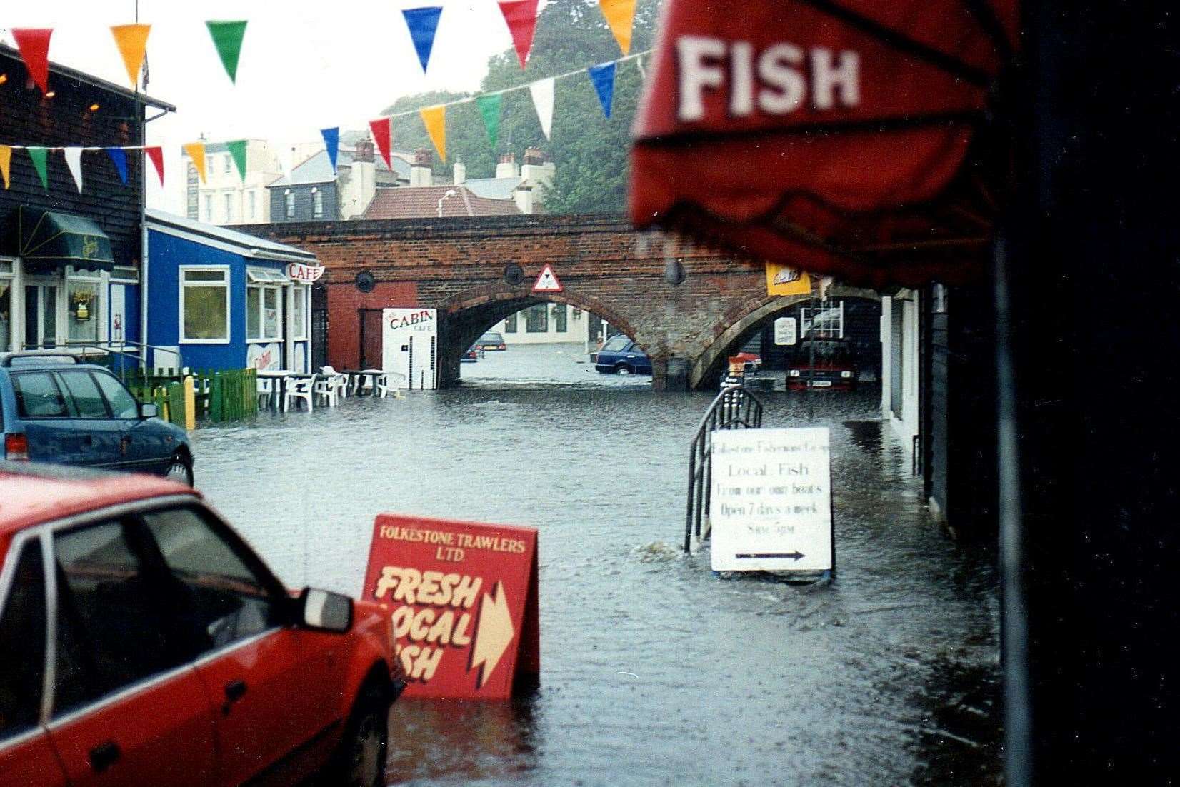 Flooding at The Stade in Folkestone in 1996. Picture: Alan Taylor