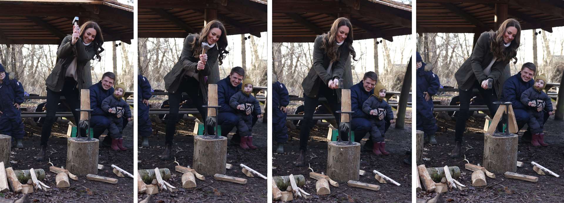 Kate took three goes to chop through the log (Ian Vogler/Daily Mirror/PA)