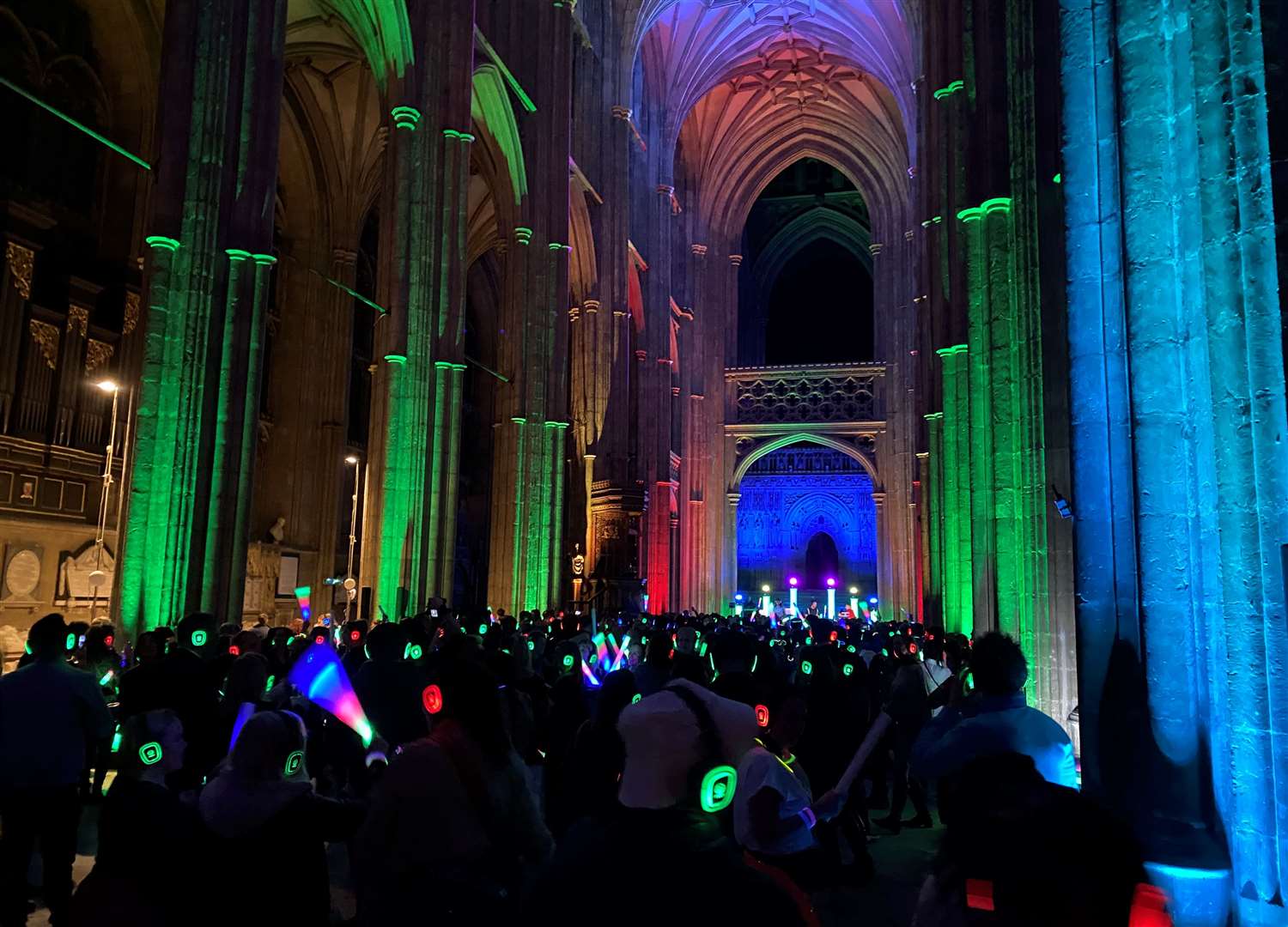 The crowd at the Canterbury Cathedral silent disco