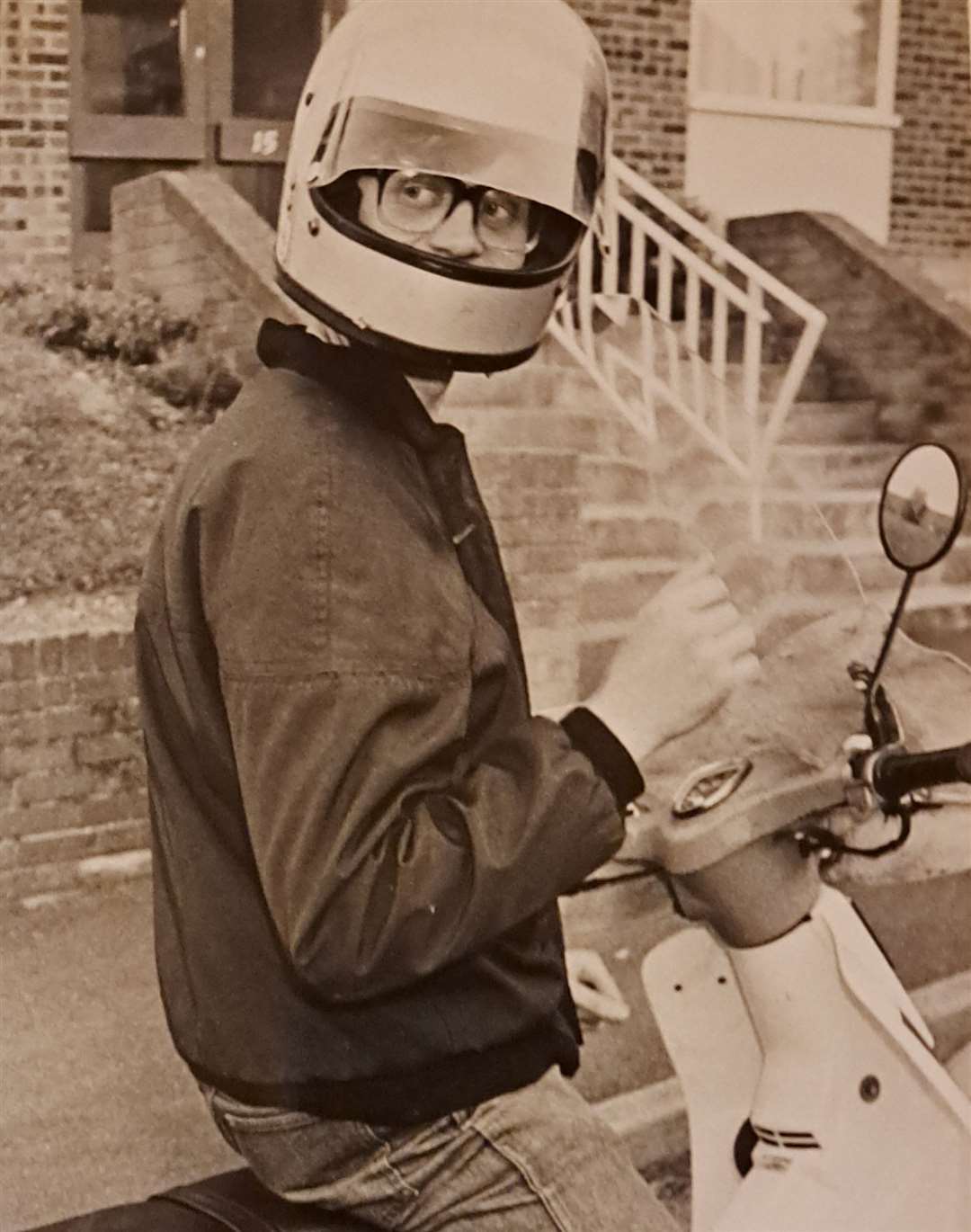 Sam Lennon on his motorbike in 1990 before passing his driving test. Picture: Colin Mearns