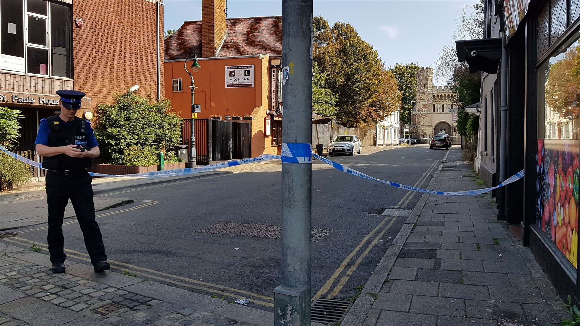 Officers were stationed at either end of the street which was taped off the day after the incident