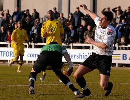 Sutton keeper Kevin Scriven denies Dartford at Princes Park on Saturday. Picture: Nick Johnson