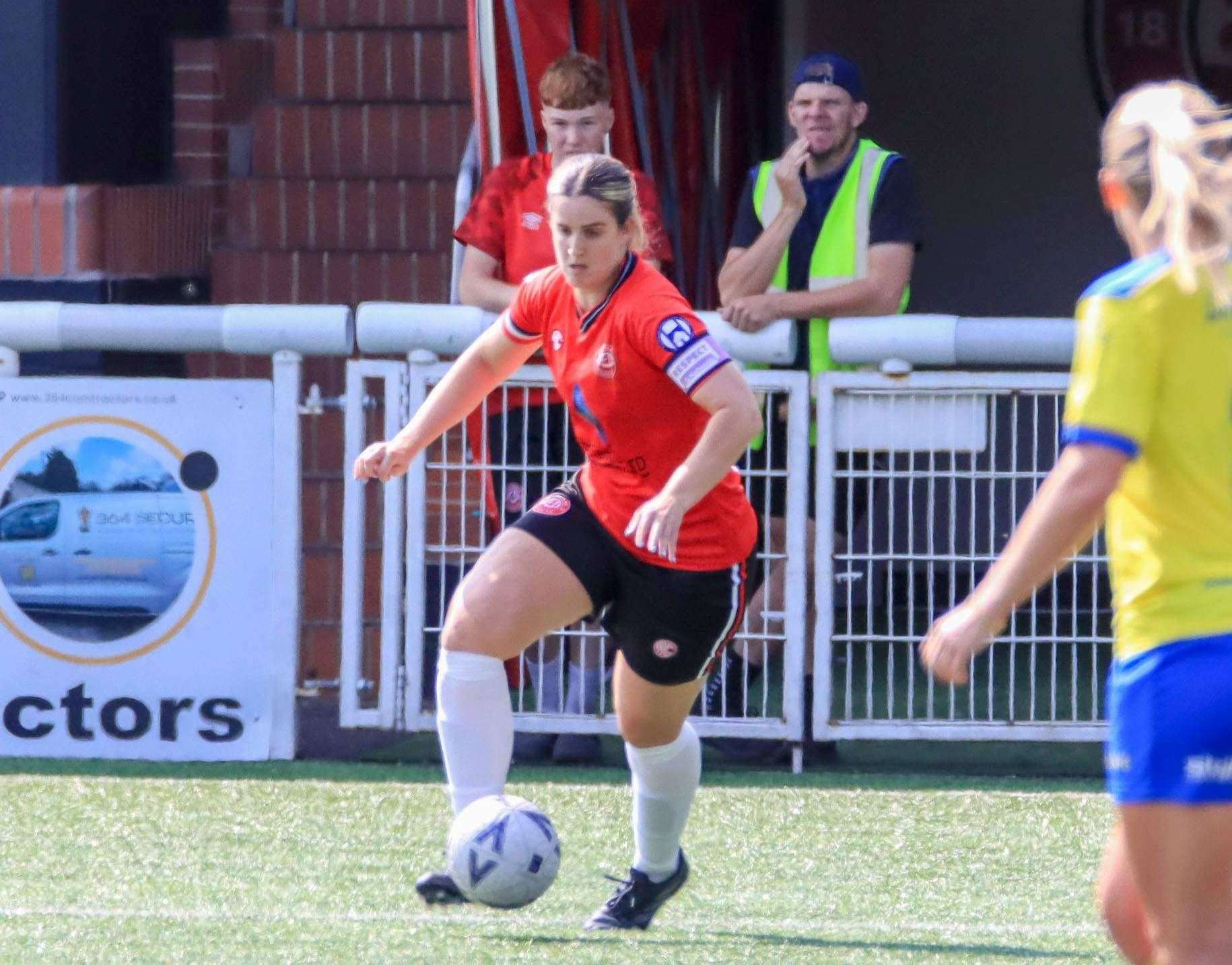 Grace Coombs on the ball for Chatham Town Women. Picture: Allen Hollands