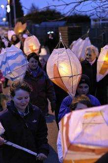 Children, parents and teachers from Eastchurch Primary School at the parade. Picture by Richard Gooding.