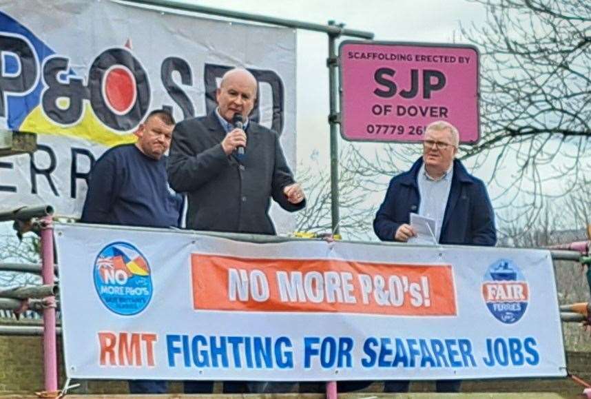 Mick Lynch, of the RMT, speaking in Dover ahead of today's march