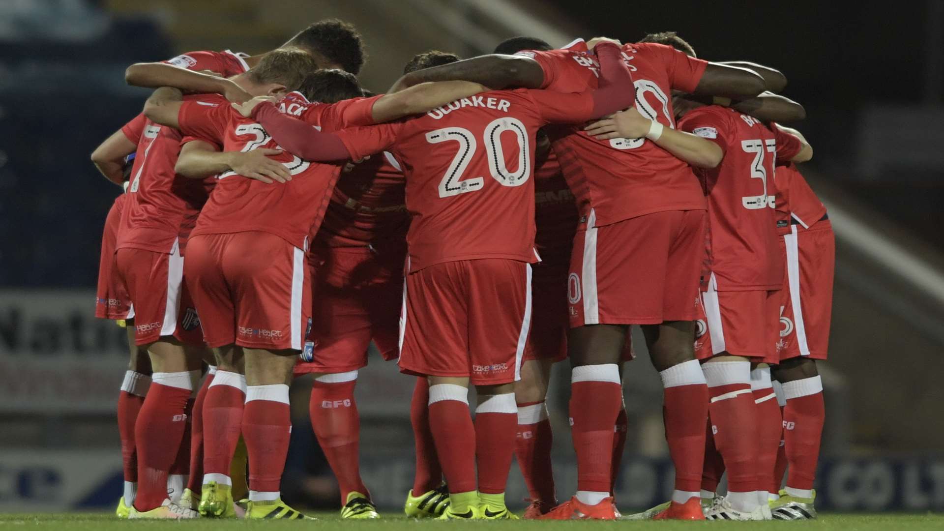 Gills hold their pre-match huddle before taking on Chesterfield Picture: Barry Goodwin