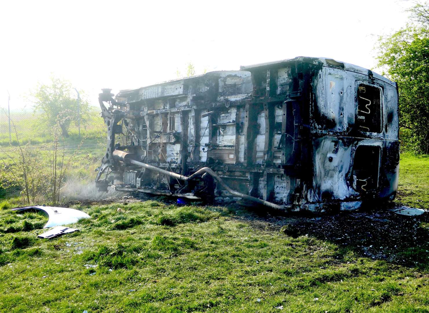 A burnt-out bus found on land near Wharf Road, Gravesend (8665521)