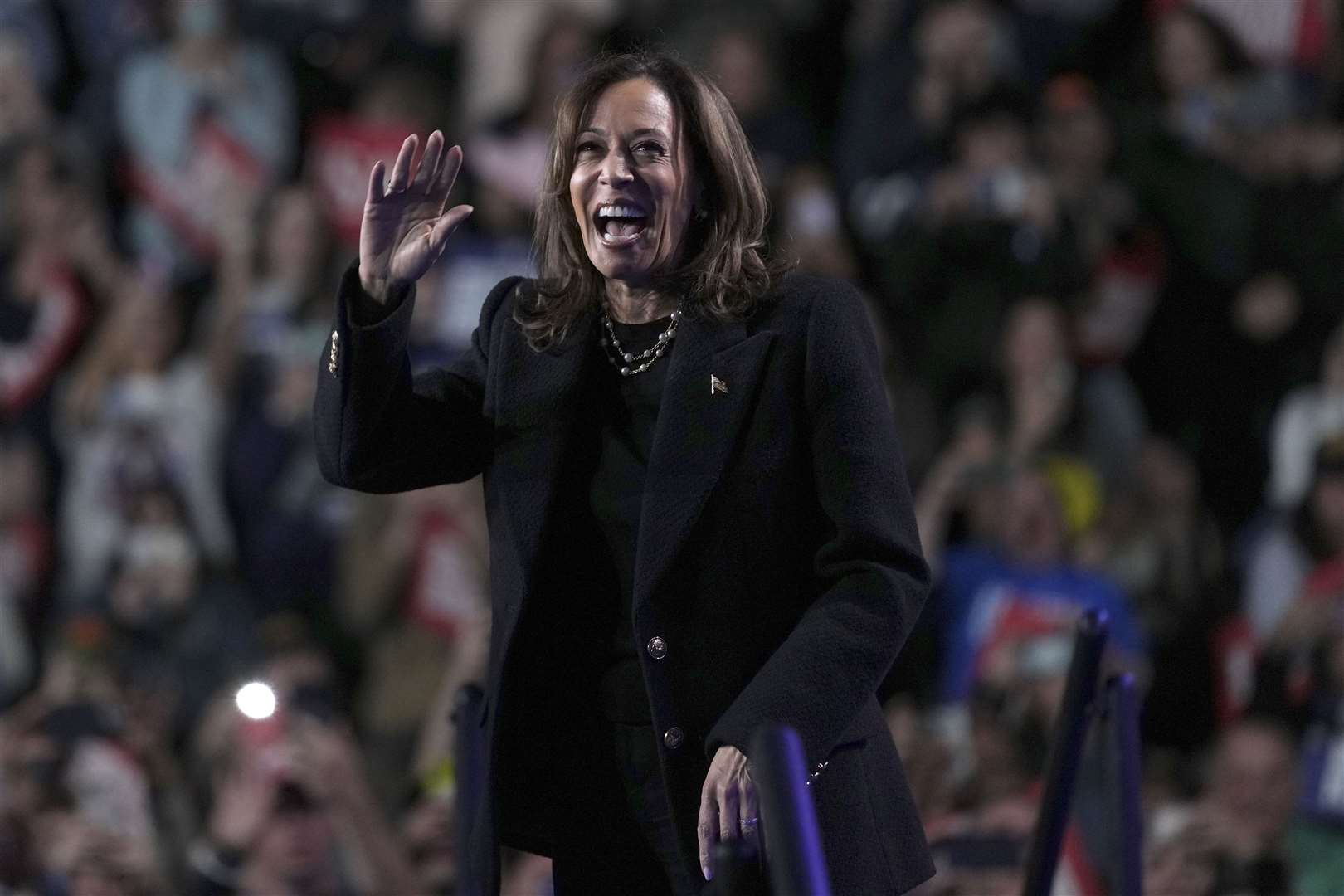 Democratic presidential nominee Kamala Harris arrives to speak during a campaign rally in Memorial Hall at Muhlenberg College in Allentown, Pennsylvania (Susan Walsh/AP)