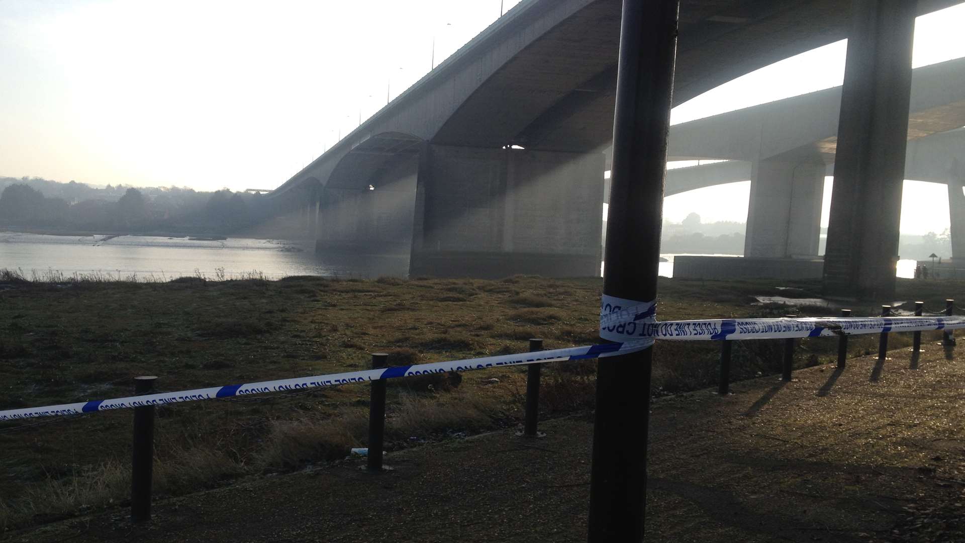 Police have taped off grassland next to Medway Valley Leisure Park