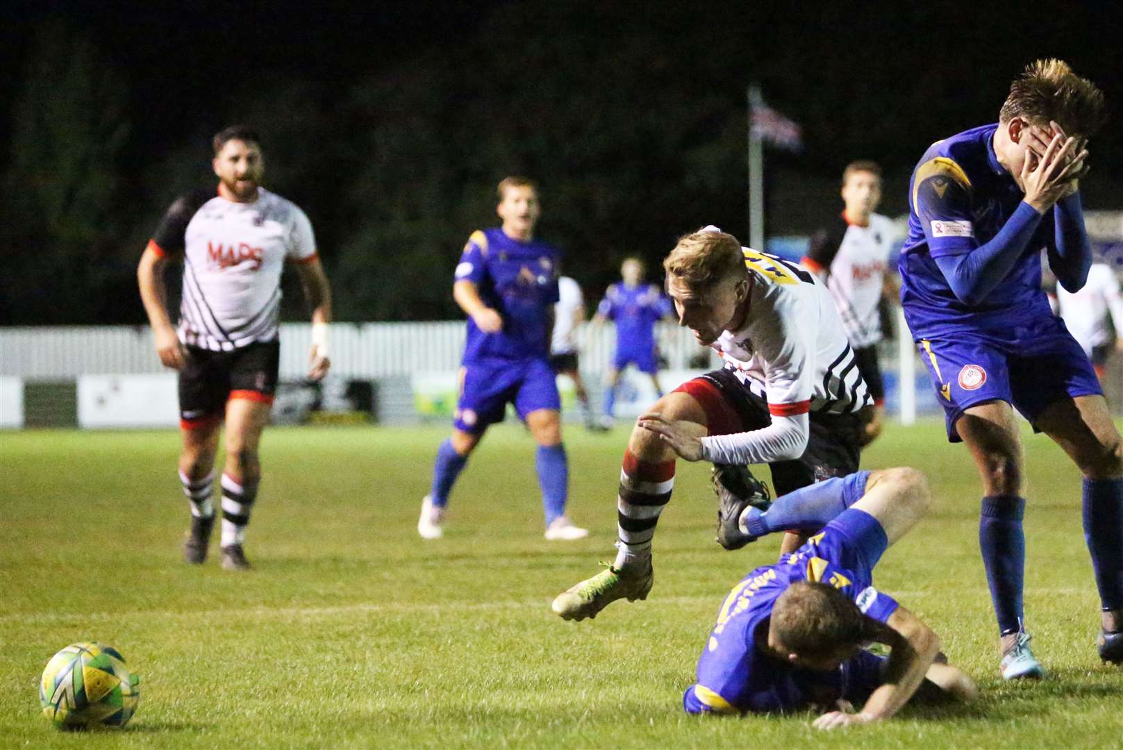 Deal's Ben Chapman fails to breach the Hollands & Blair defence. Picture: Paul Willmott