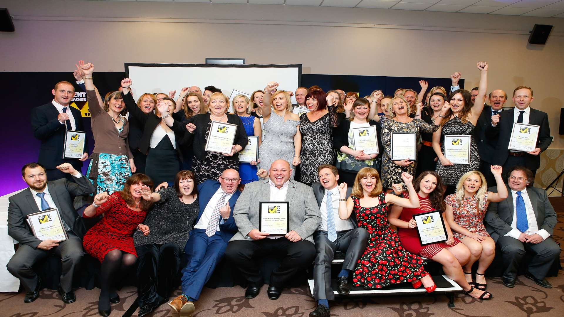 All winners and key partners of the Kent Teacher of the Year Awards 2017 at Mercure Great Danes Hotel, Ashford.