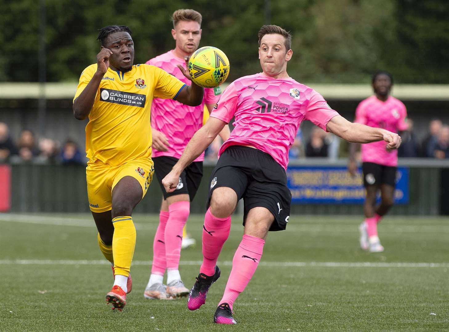 Dartford clear their lines against AFC Sudbury on Saturday. Picture: Mecha Morton