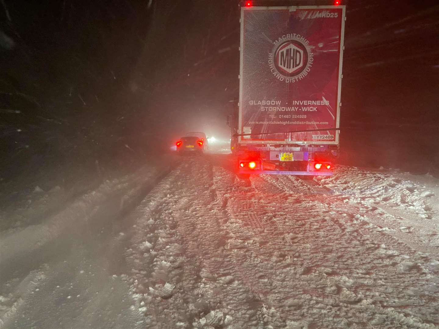 Several vehicles were trapped from approximately 6pm last night on the A835 just south of Braemore Junction (John MacLean/PA)