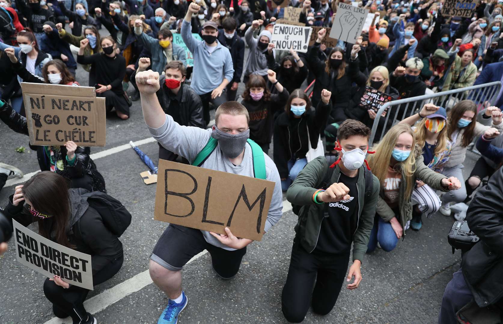 People take part in a Black Lives Matter protest rally outside the US embassy in Dublin (Brian Lawless/PA)