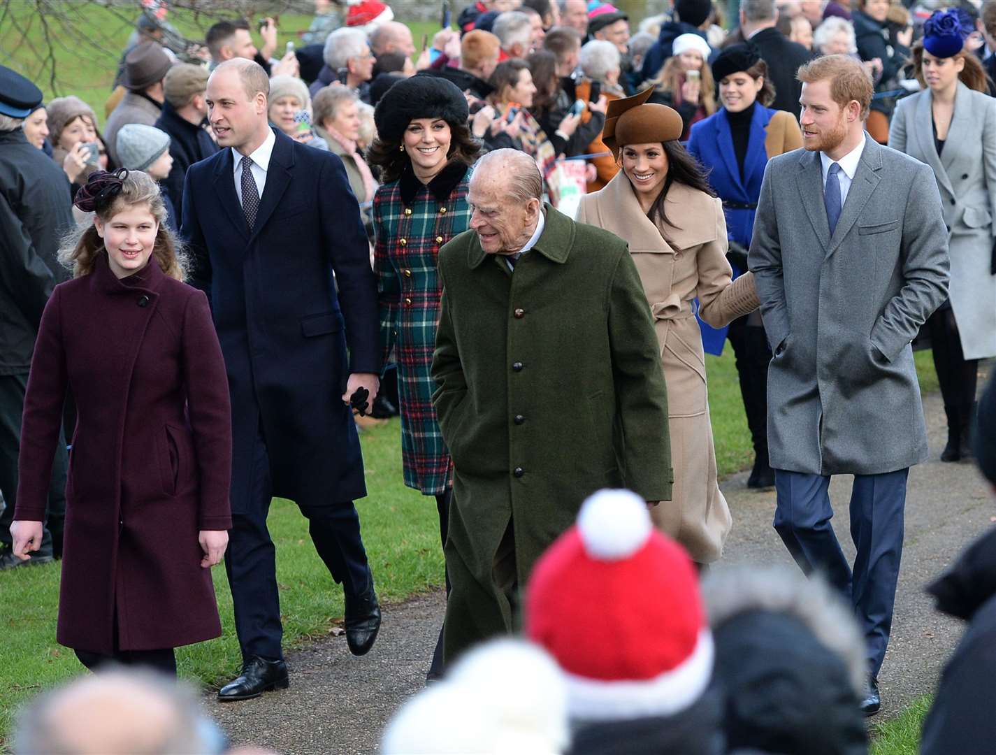 Meghan wearing a camel coloured coat on Christmas Day with the royal family (Joe Giddens/PA)