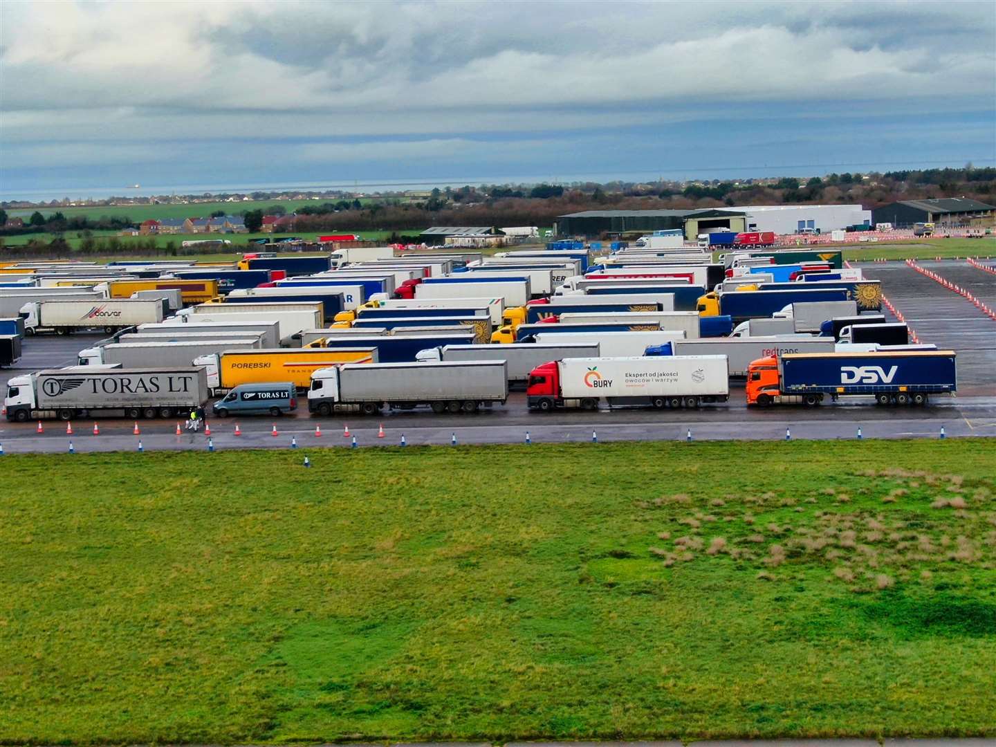 The huge number of lorries parked up at the former Manston Airport site Pic: Swifte Aerial Photography