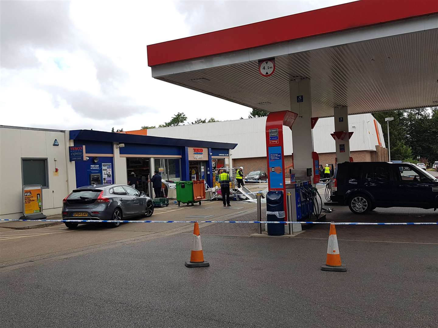 The Tesco Express petrol station in London Road, Larkfield, has been hit by ram-raiders