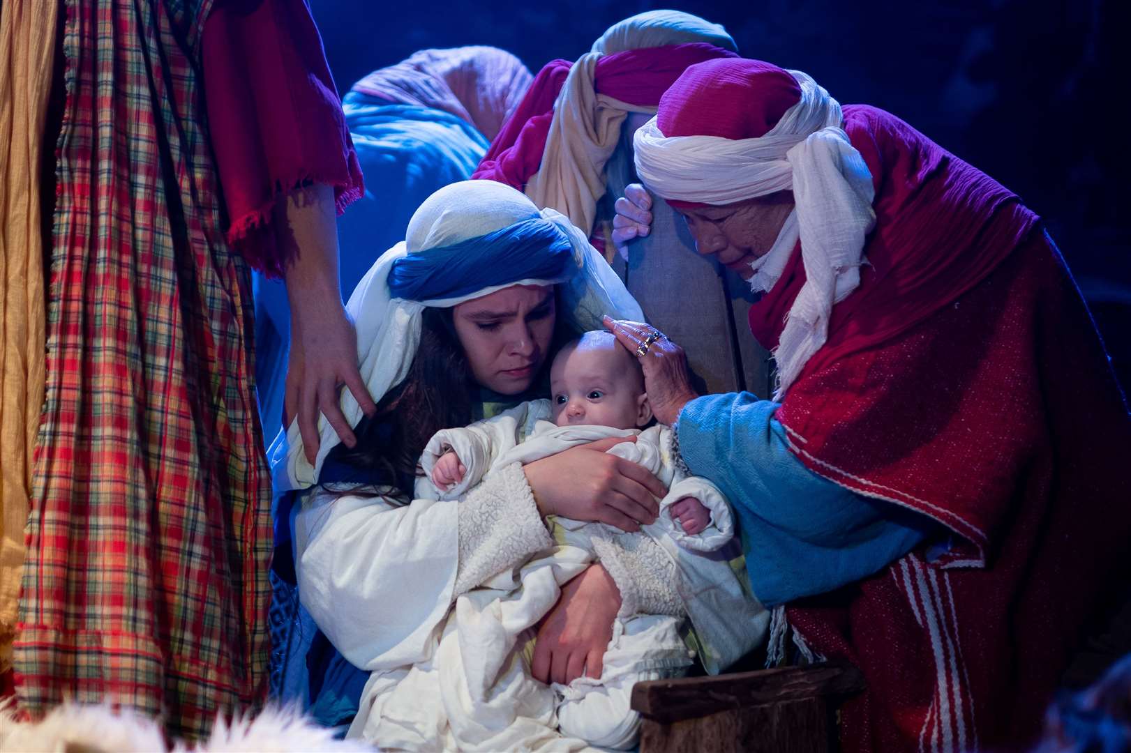 Cast during the dress rehearsal for the Wintershall estate’s nativity play held in a barn on the estate in Guildford, Surrey in 2023 (Aaron Chown/PA)