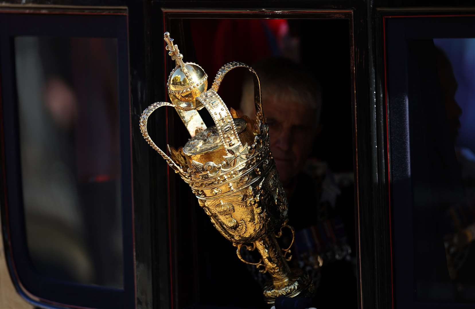 The Mace was carried in a horse-drawn carriage outside the Palace of Westminster (Daniel Leal/PA)