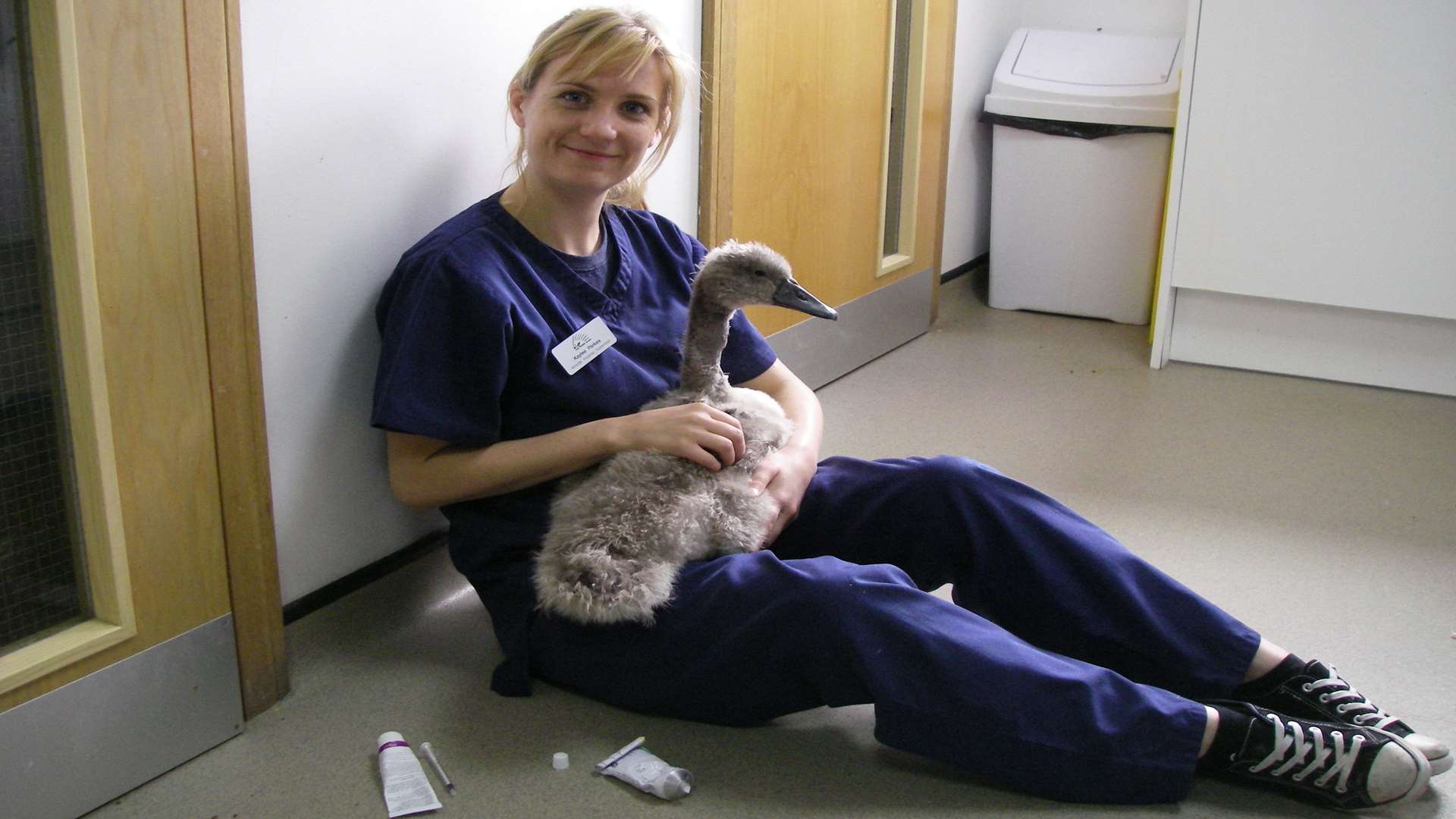 RSPCA inspector Rachel Smith with the recovered cygnet.