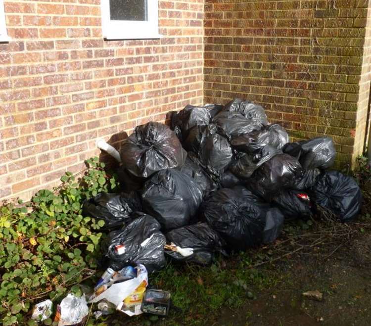 Flytipped rubbish left behind a dental surgery in Littlestone.