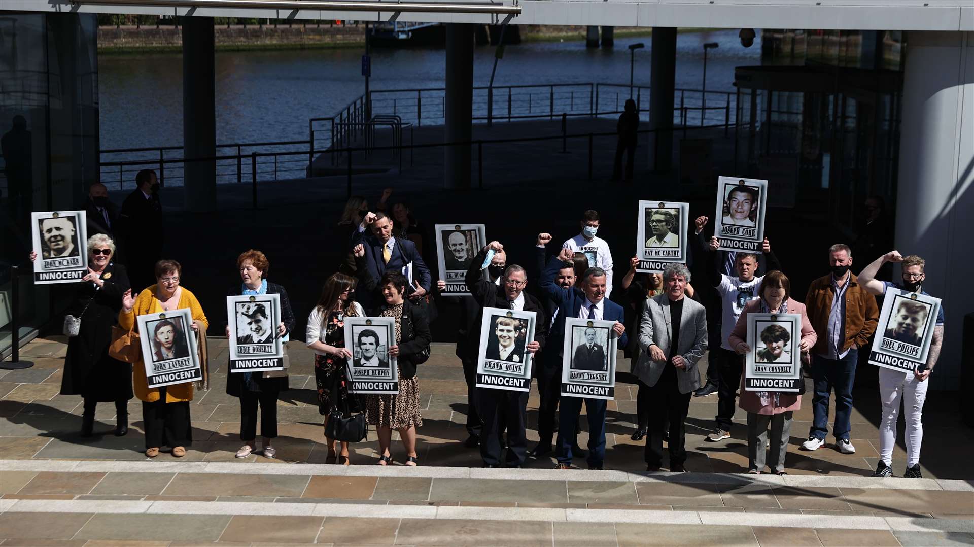 Families celebrate outside the International Convention Centre (ICC) (Liam McBurney/PA)