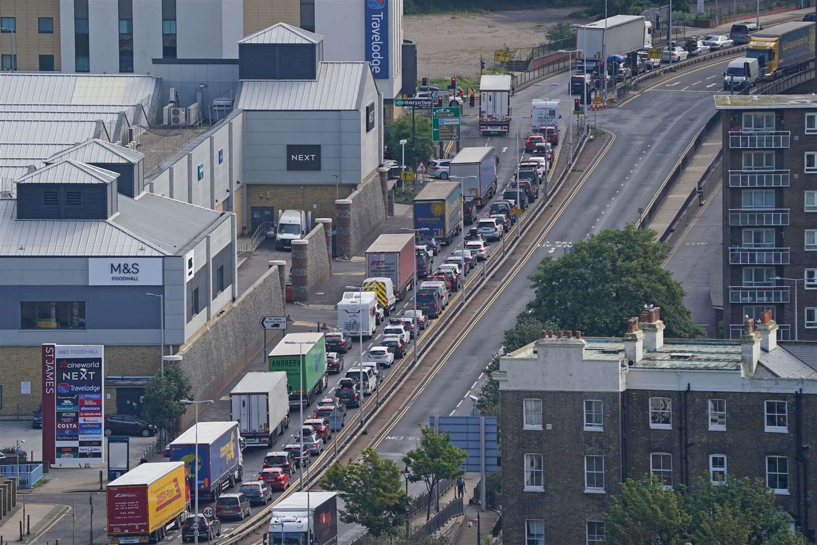 Queues stretched through the town and along the A20 for miles (Gareth Fuller/PA)