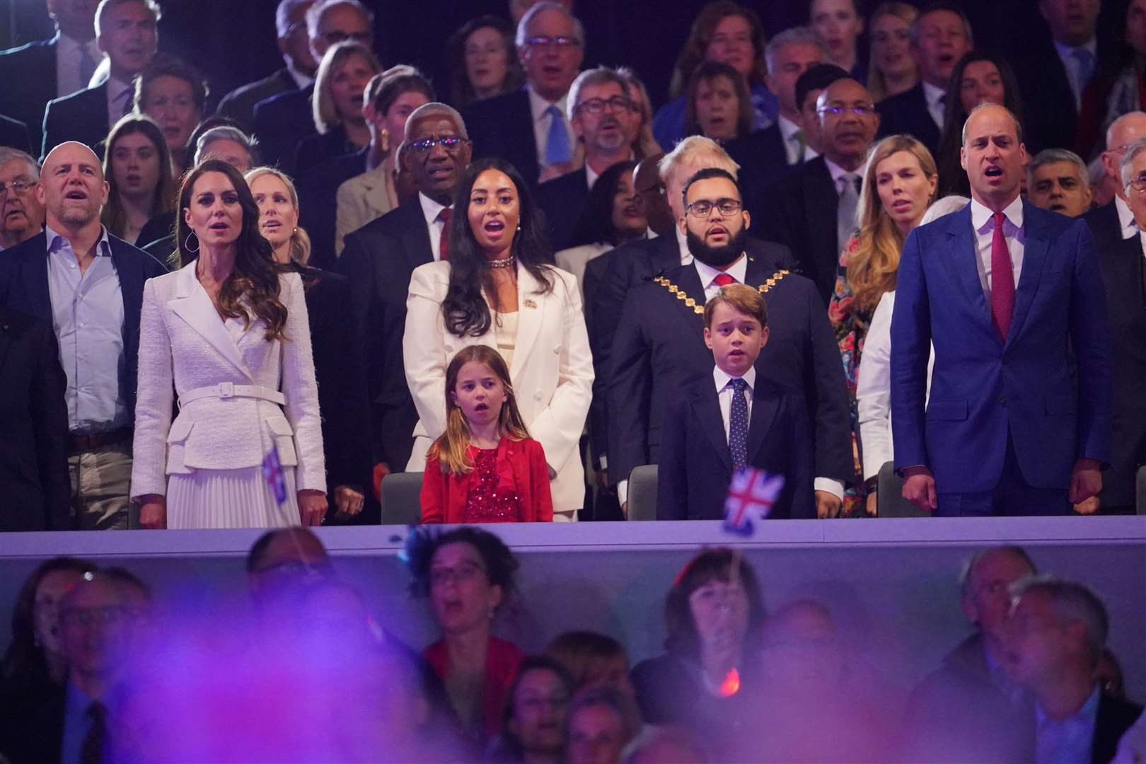 The Cambridge stand and sing for the national anthem (Jonathan Brady/PA)