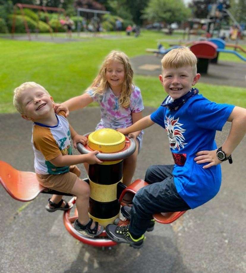 Forest's owner Freddie, 9, right, with his twin sister Elsie and younger brother Samson