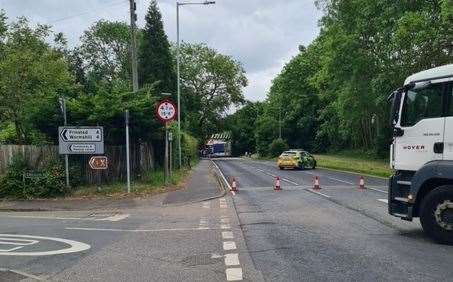 A20 Ashford Road, in Harrietsham, has been closed in both directions. Picture: Matt Taylor