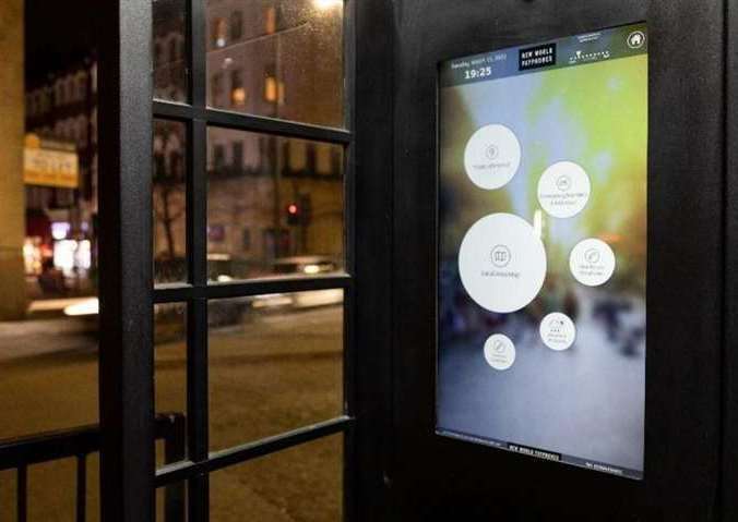 All the new phone boxes would have a touch-screen and ad board. Picture: New World Payphones