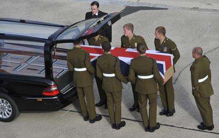 Sapper Mark Antony Smith, of 38 Regiment, Maidstone, is repatriated to RAF Lyneham