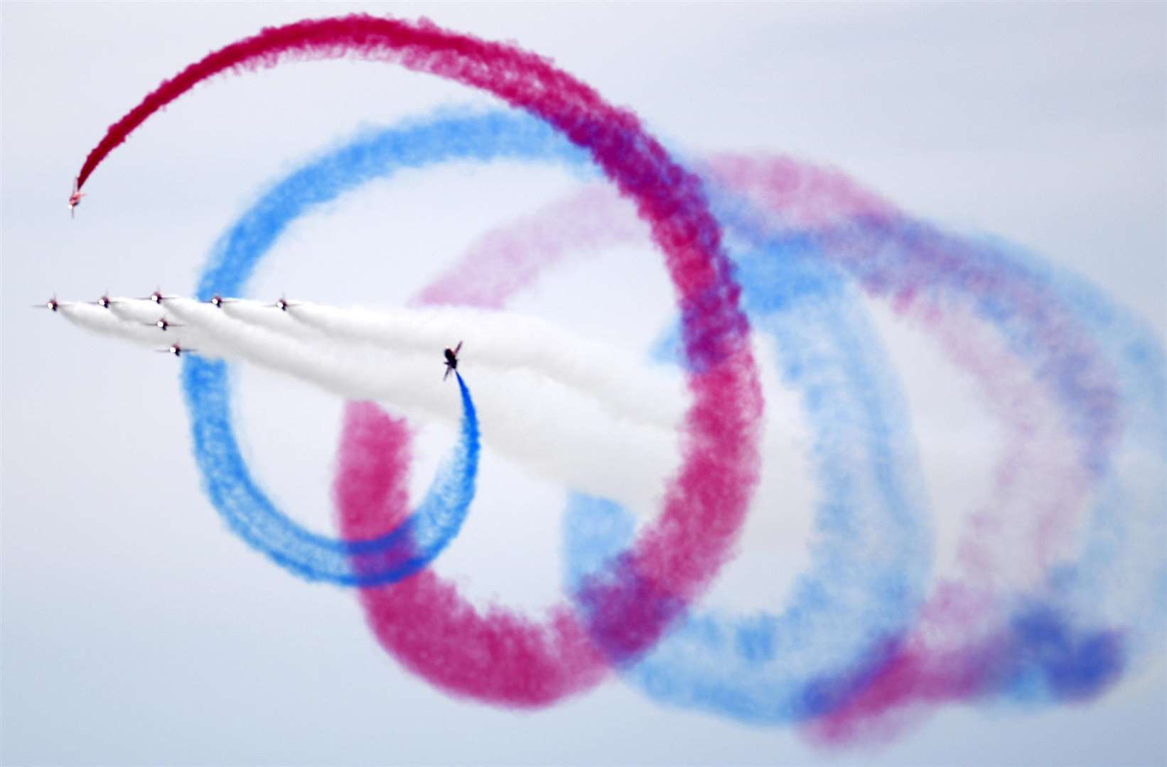 The Red Arrows display team over The Leas, Folkestone, Sunday 22nd July, during the Folkestone air show. Picture: Barry Goodwin (3213533)