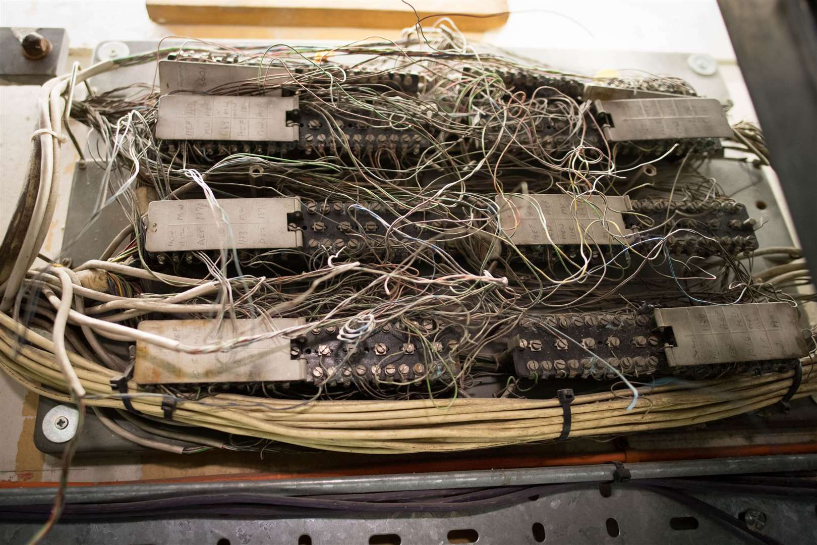 A tangle of wires and cables in the underbelly of the Palace of Westminster (Stefan Rousseau/PA)