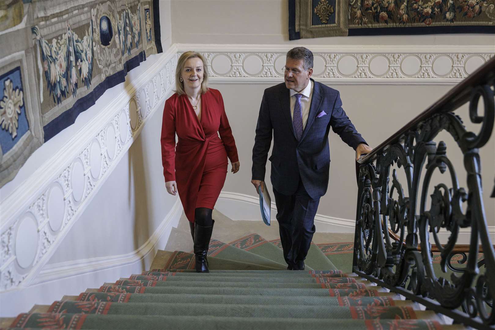 Foreign Secretary Liz Truss meeting European Commission vice-president Maros Sefcovic on Friday (Rob Pinney/PA)