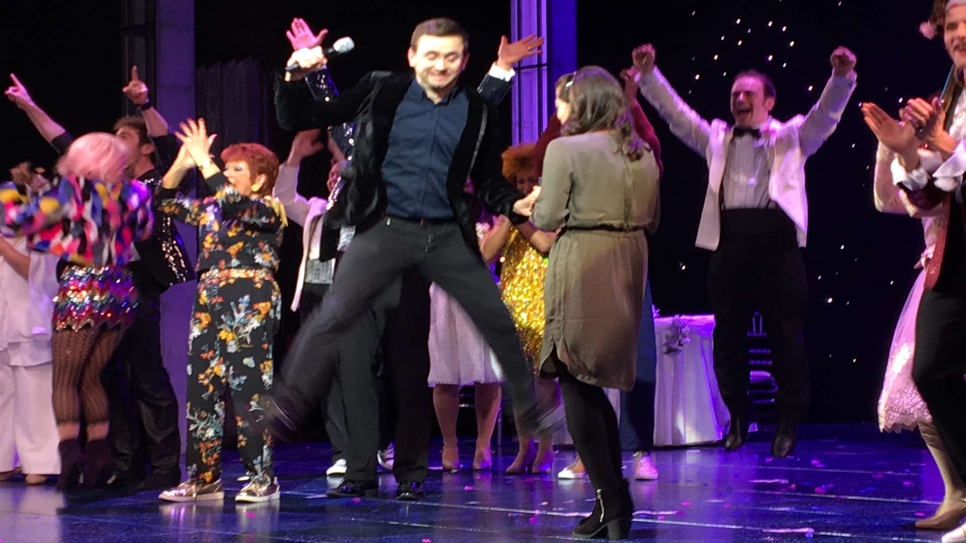 Kevin jumps for joy as Veronika says yes. Picture: Orchard Theatre