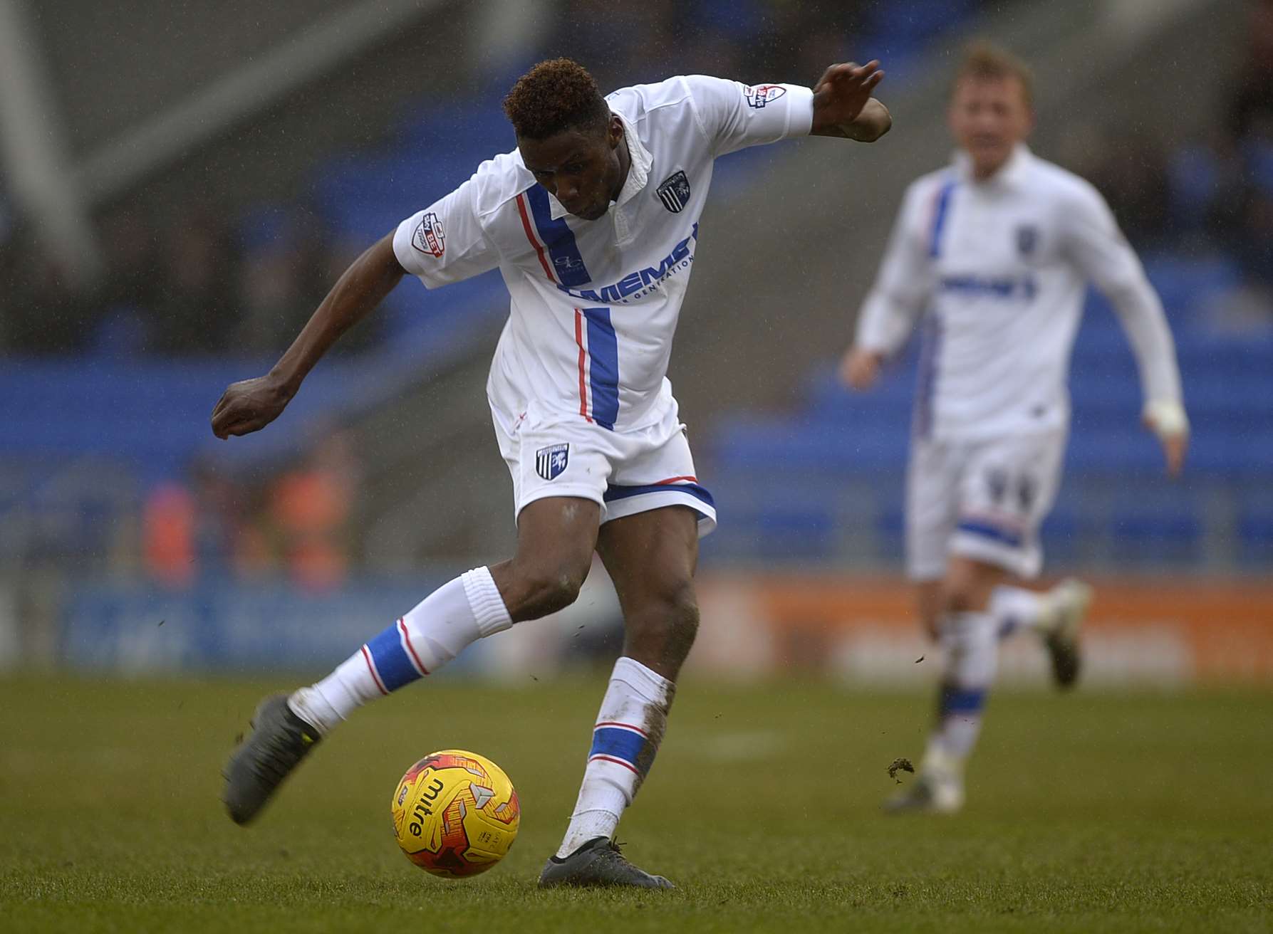 Gillingham's Emmanuel Osadebe in action at Oldham Picture: Barry Goodwin