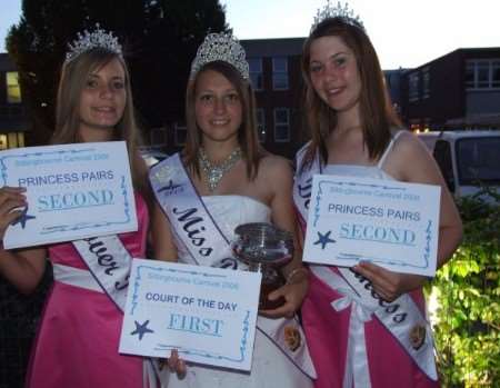 Looking forward to the town carnival are Miss Dover, Loren Selby, and princesses Nina Perkins and Karlie Clubb with their awards won at Sittingbourne