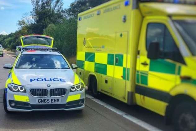 Police and secamb are at the scene. Stock image