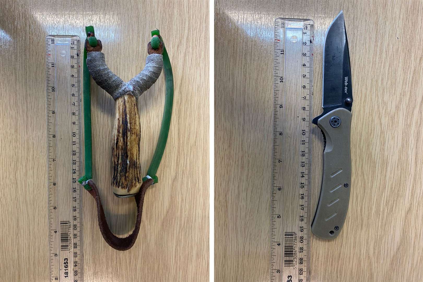 A catapult and knife were seized. Photo: British Transport Police