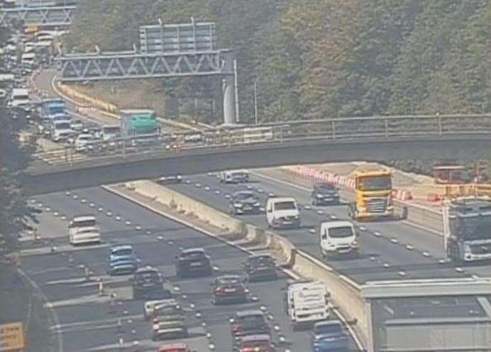 Traffic is queuing on the coastbound carriageway of M20. Picture: National Highways