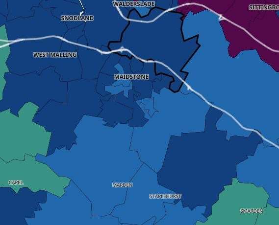 The Covid-19 infection rates in Maidstone. Pic: Public Health England