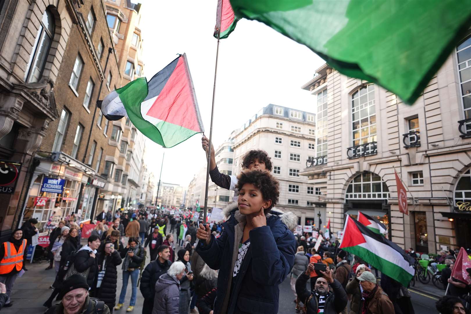 The demonstration follows the agreement on Tuesday night of a 60-day truce between Israel and Iran-backed militants Hezbollah to suspend hostilities (James Manning/PA)